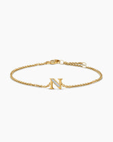 Petite Pavé Initial Chain Bracelet in 18K Yellow Gold with Diamond N